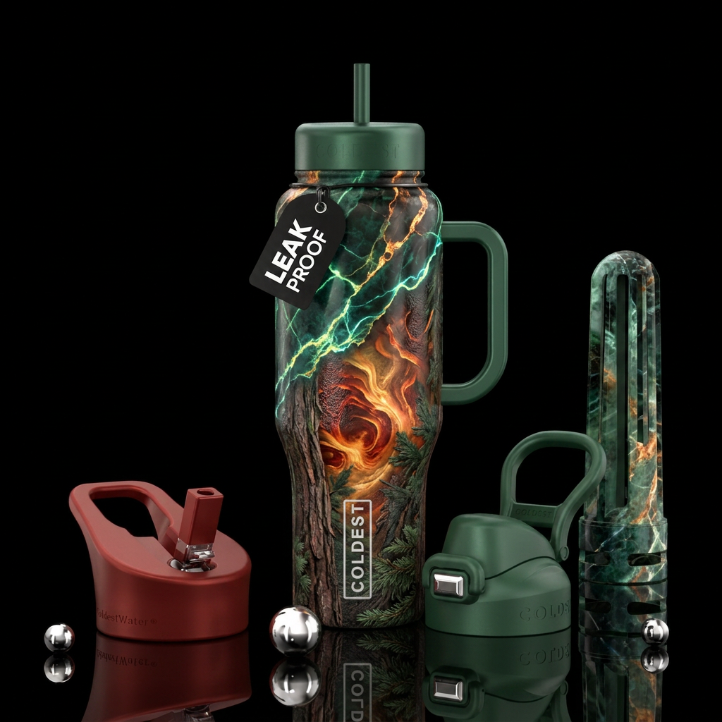 marble, forest, glowie, firery water bottle design