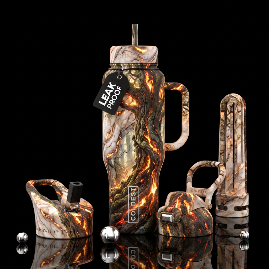 marble, forest, glowie, firery water bottle design