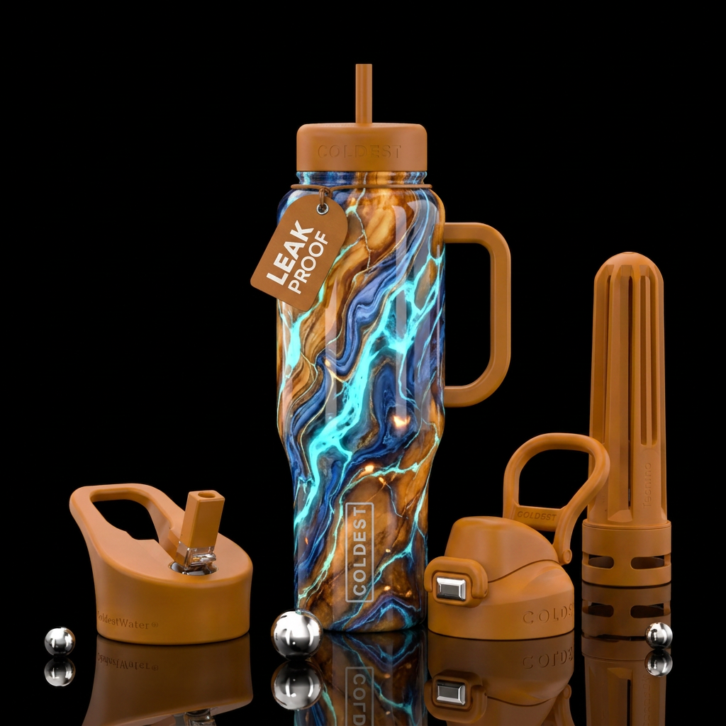 amber, arctic, glowie, marble water bottle design