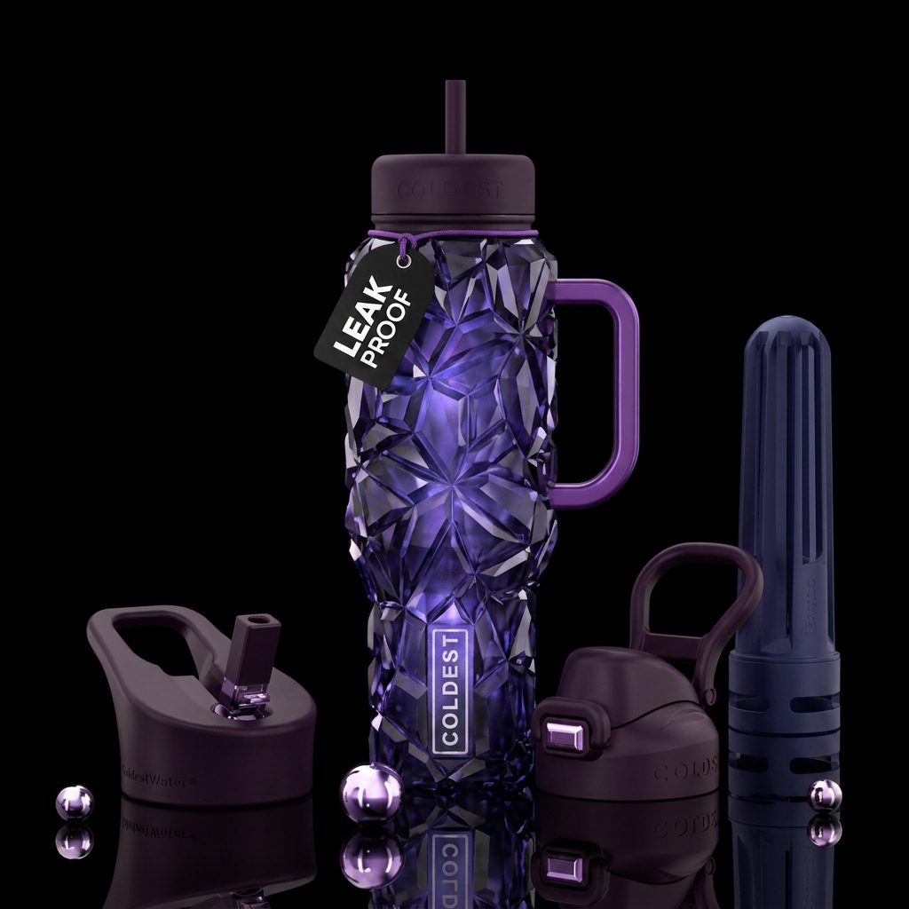 crystalline, blackberry, glowie, magical water bottle design