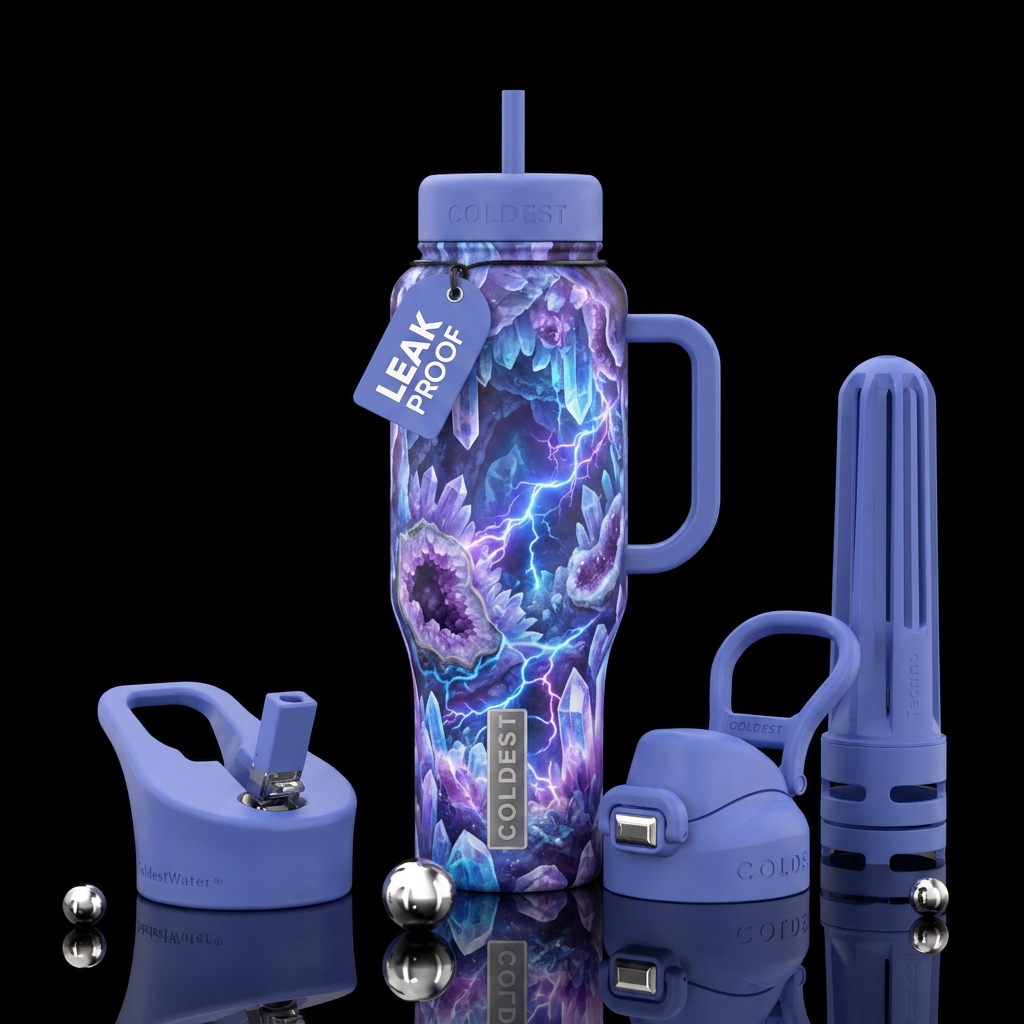 crystal cave, periwinkle, glowie, magical, electri... water bottle design