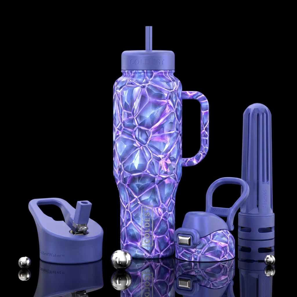 crystal cave, periwinkle, glowie, magical, electri... water bottle design