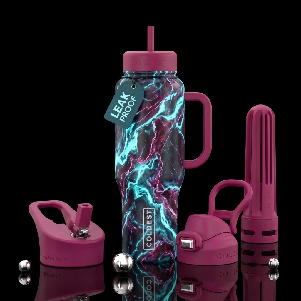 berries, cyan, glowie, matble water bottle design
