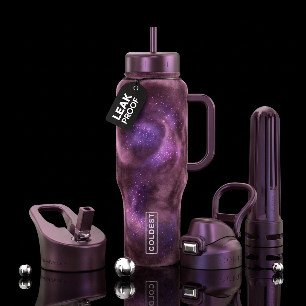 mauve, velvet, glowie, whimsical water bottle design
