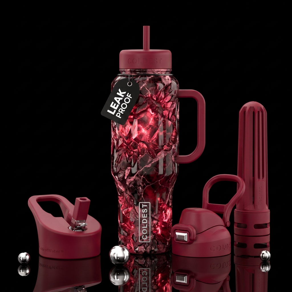 crystal, marble, crimson, glowie, aurora water bottle design
