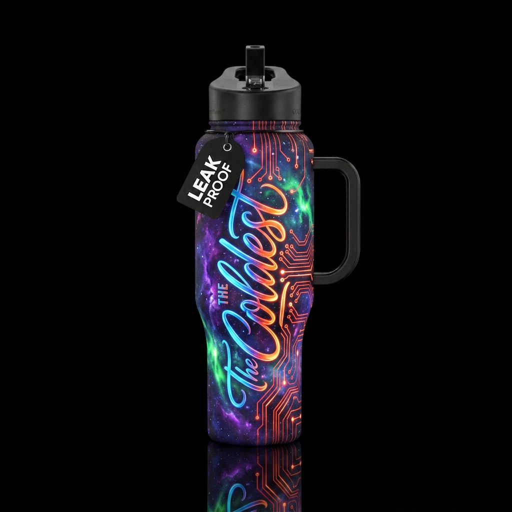 firewall, northern lights, calligraphy, glowie, el... water bottle design