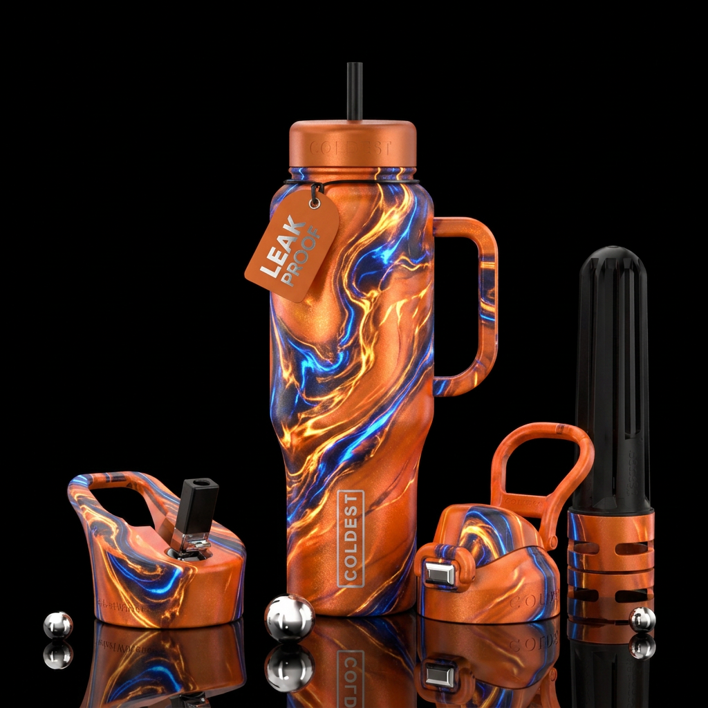 tangerine. Marble, glowie, electric water bottle design