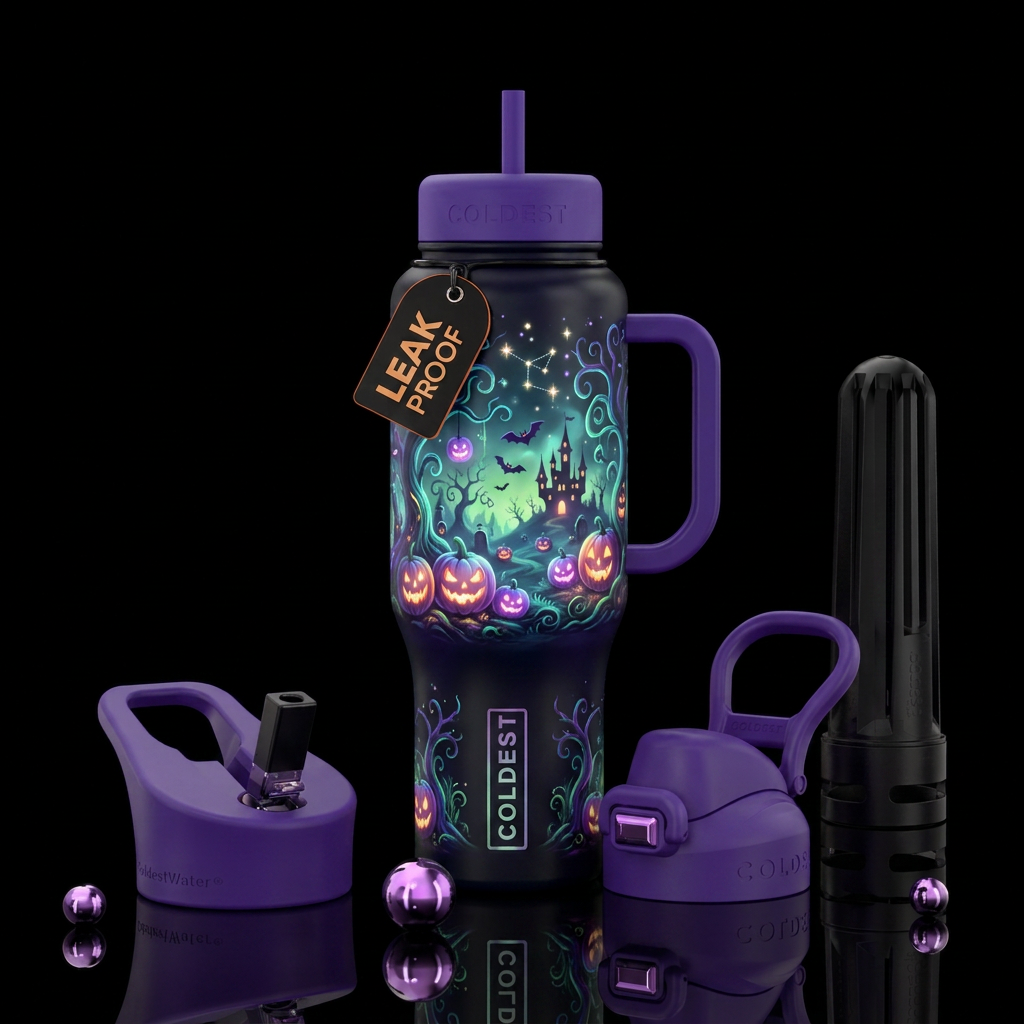 Halloween land, glowie, magical, whimsical water bottle design