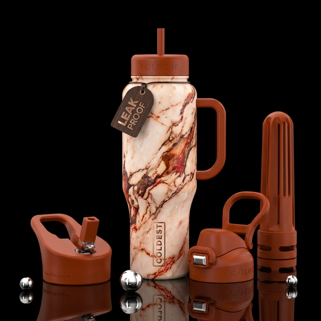blush, spices, marble water bottle design