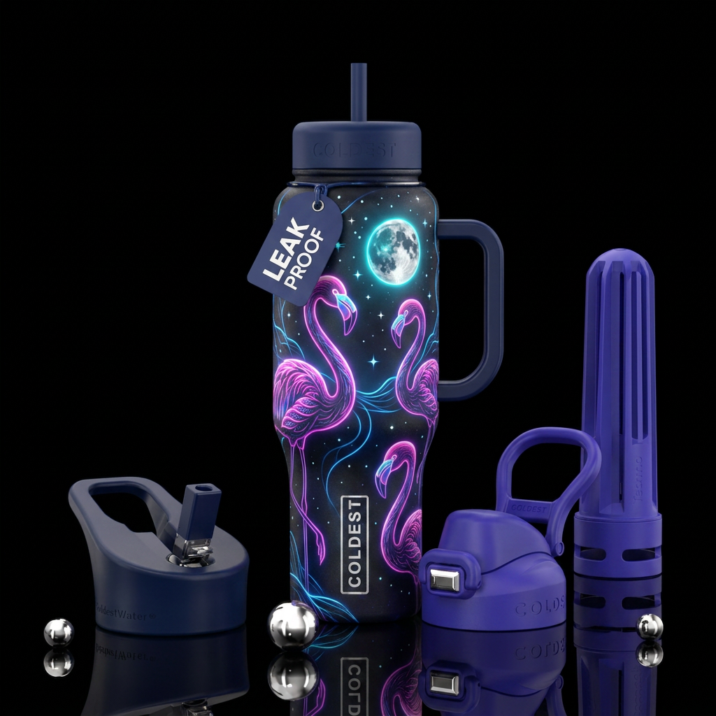 moonlit, flamingo, glowie, electric water bottle design