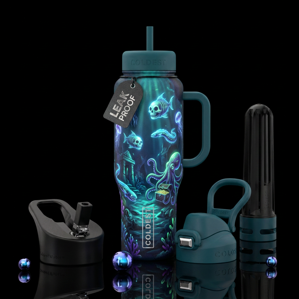 deep sea, halloween, glowie, scary, electric water bottle design