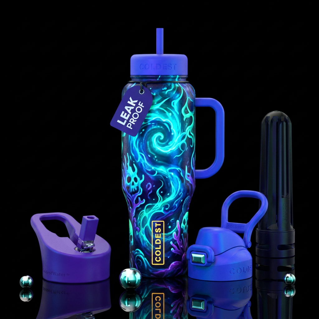 deep sea, halloween, glowie, scary, electric water bottle design