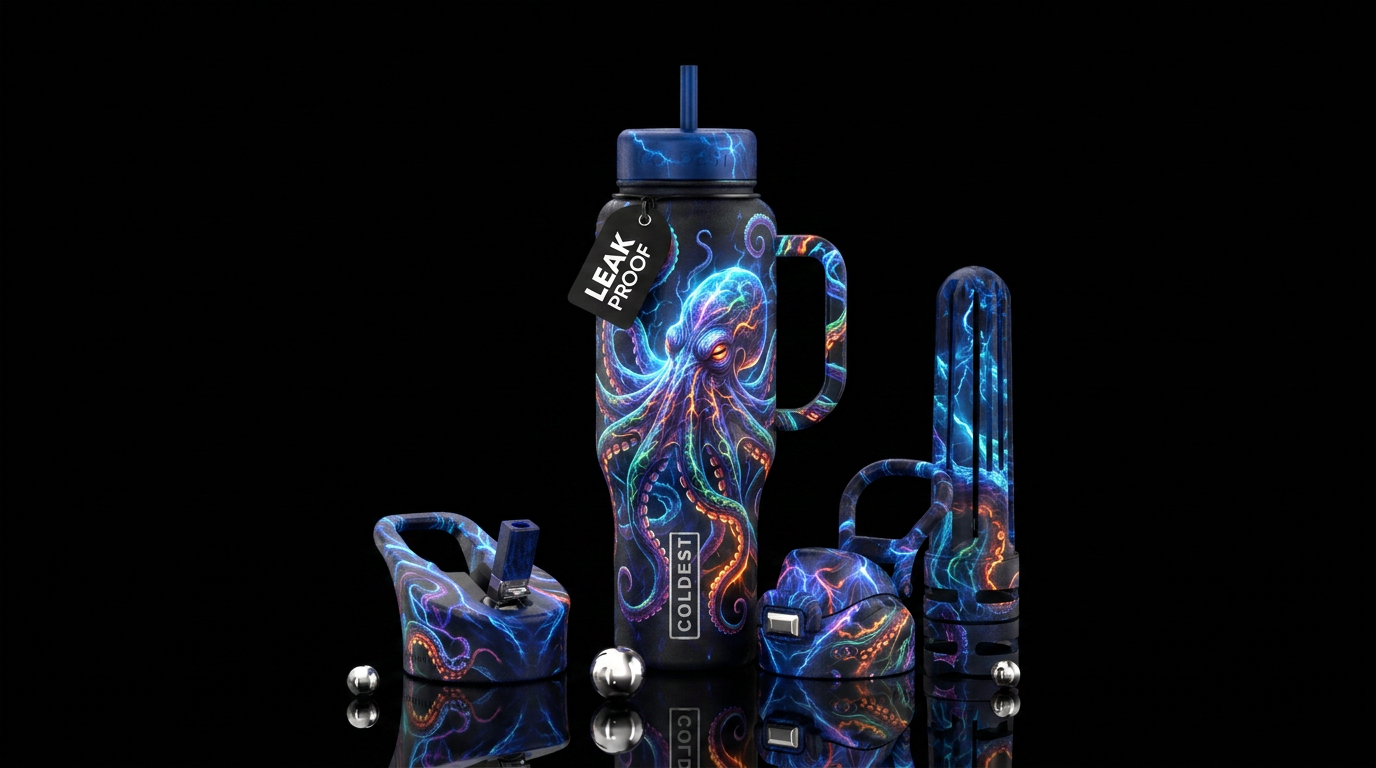 Octopus, glowie, scary, realism, electric, explosi... water bottle design