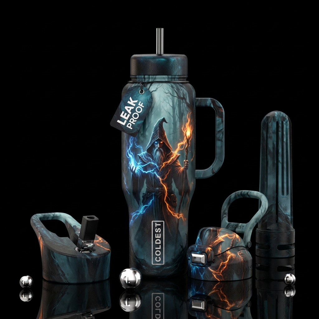 foggy morning, wizard, electric, firery, glowie, s... water bottle design