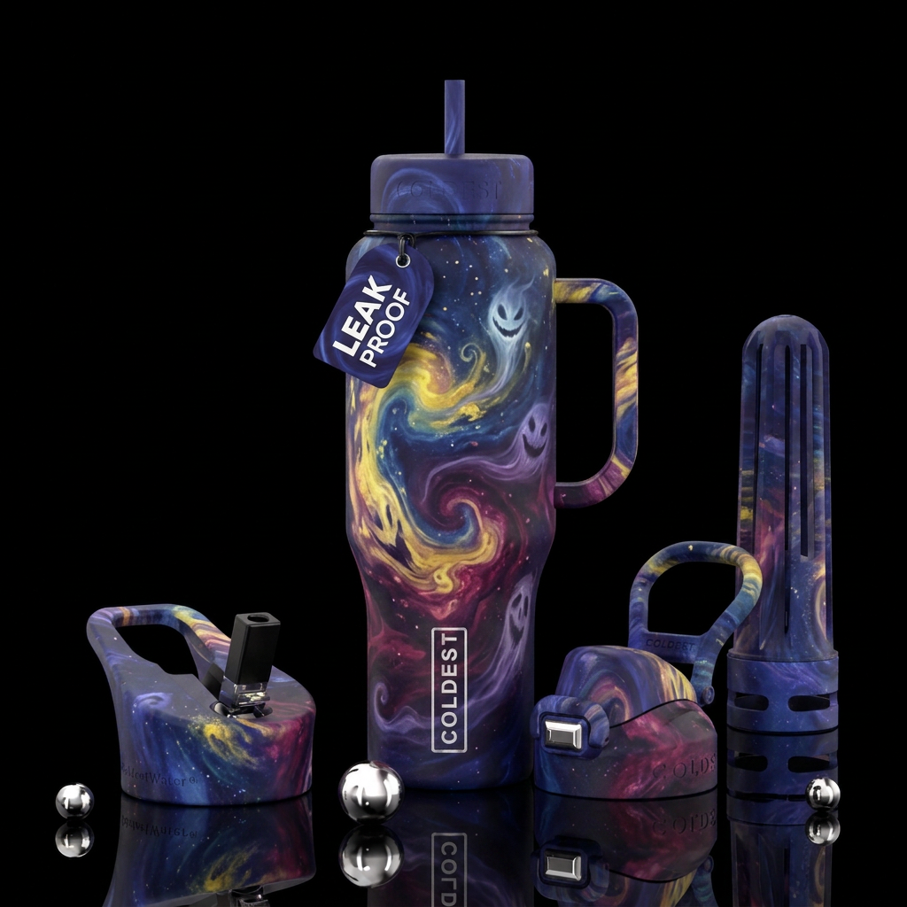 indigo, mimosa, moody, glowie, scary, magical water bottle design