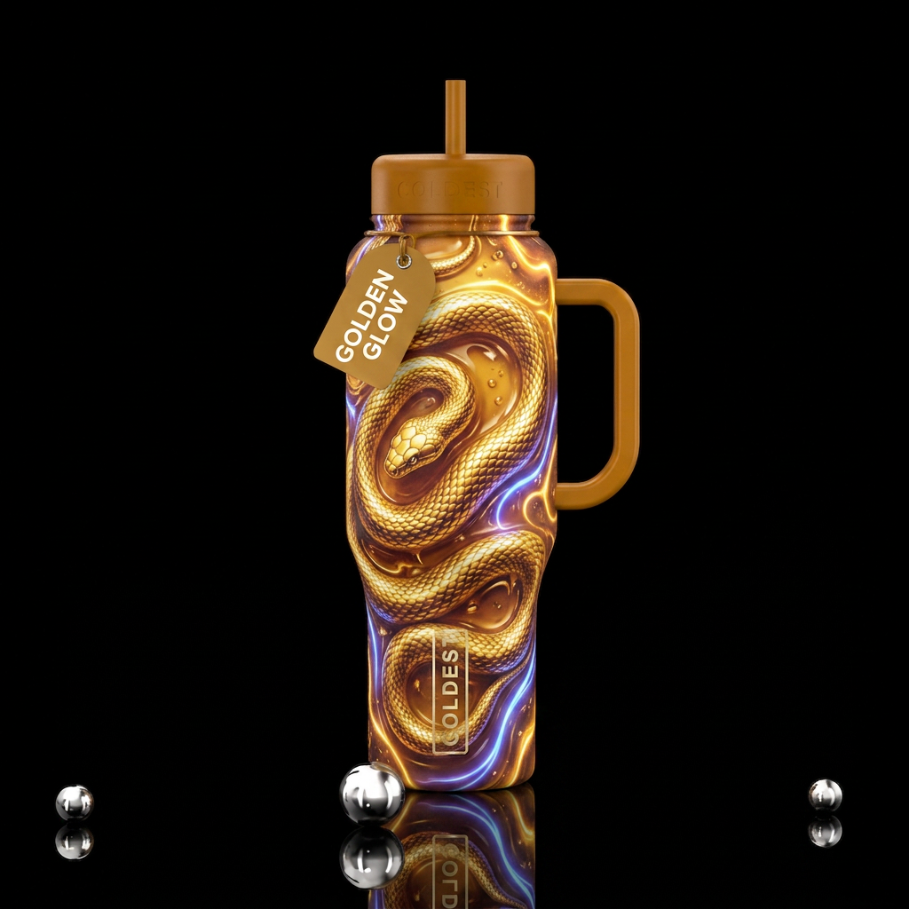 honey, gold, snake, glowie, beautiul, vibrant, rea... water bottle design