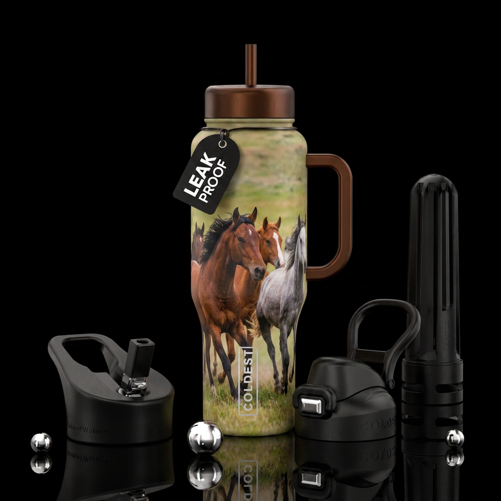 realism, beautiul, vibrant, wild mustangs running ... water bottle design