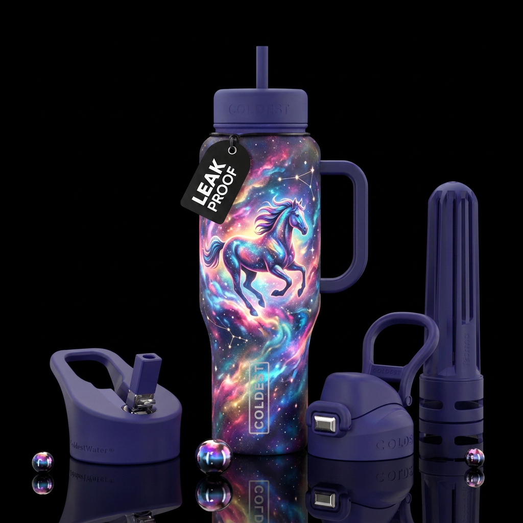 playful, mustang, magical, glowie, vibrant water bottle design