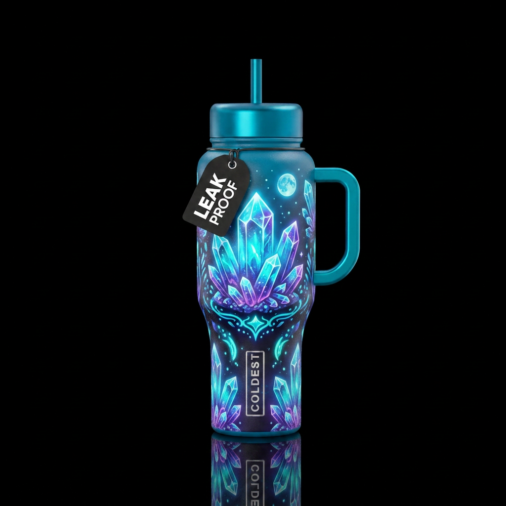 crystal, moonlit, glowie, vibrant, electric water bottle design