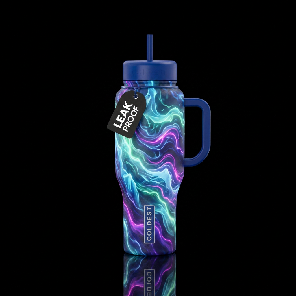 underwater, arctic, glowie, electric, swirls water bottle design