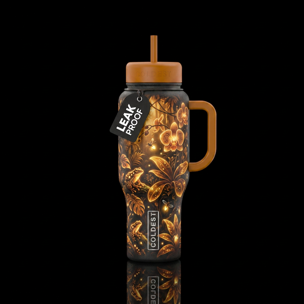 jungle, amber, glowie, magical, whimsical water bottle design