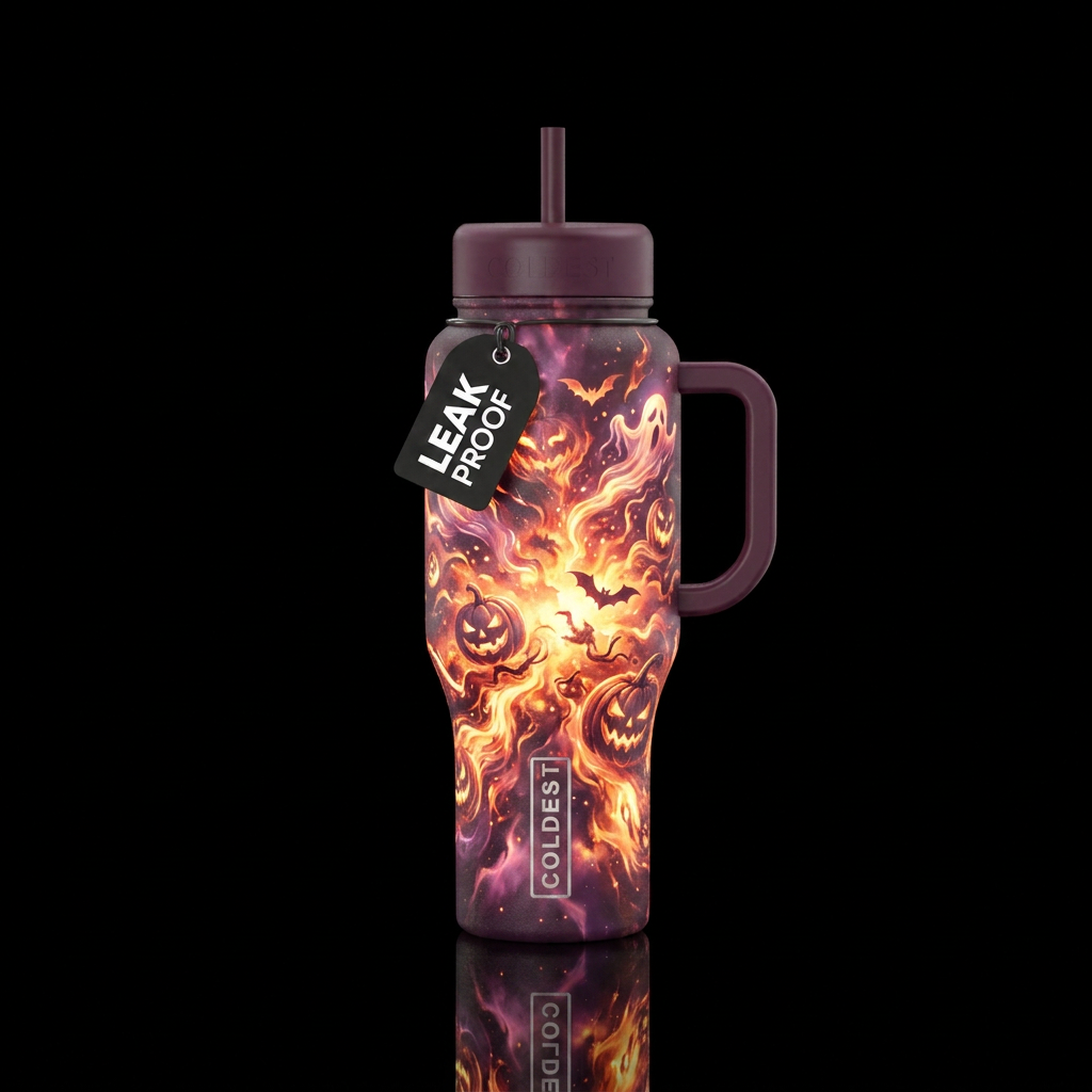 mauve, explosive, glowie, firery, halloween water bottle design