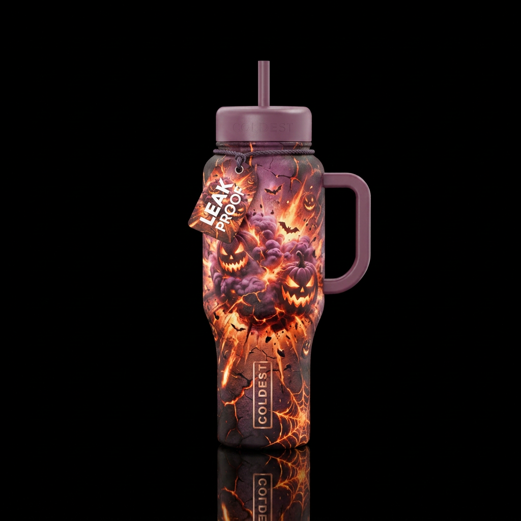 mauve, explosive, glowie, firery, halloween water bottle design