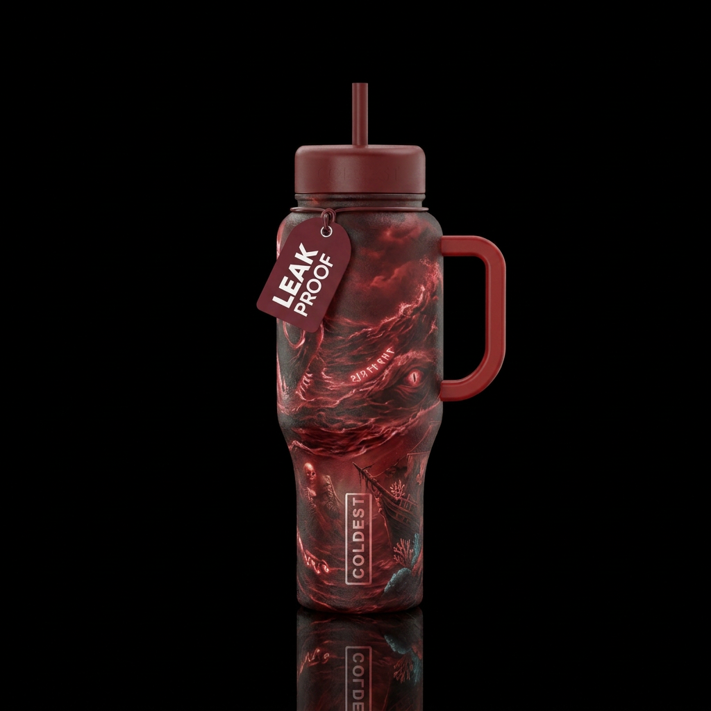 stormy seas, scarlet, glowie, magical, creepy hall... water bottle design