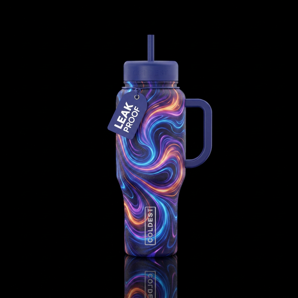 calm, glowie, magical, electric, firery, swirls water bottle design
