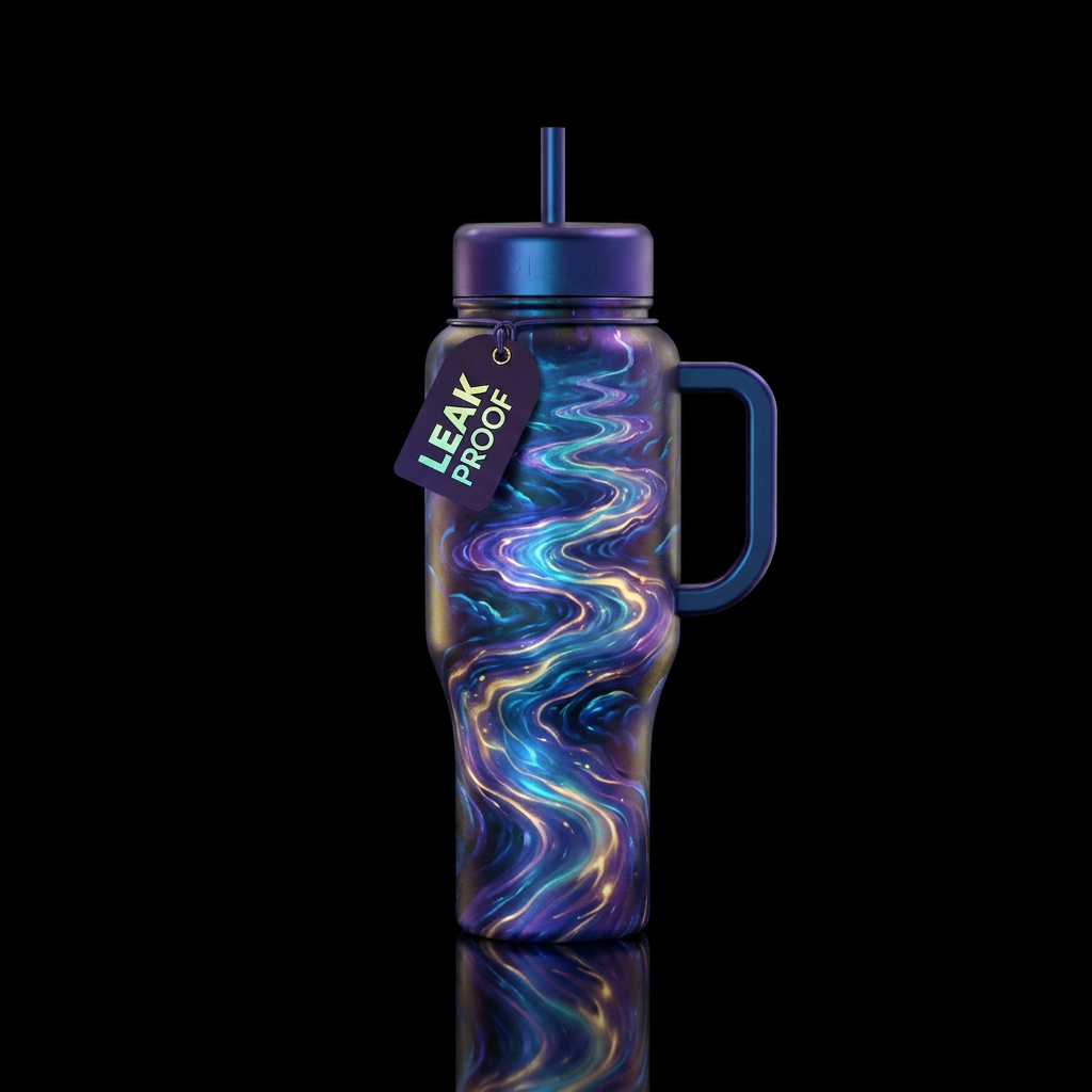 Monlit, glowie, gentle stream, magical, vibrant, w... water bottle design