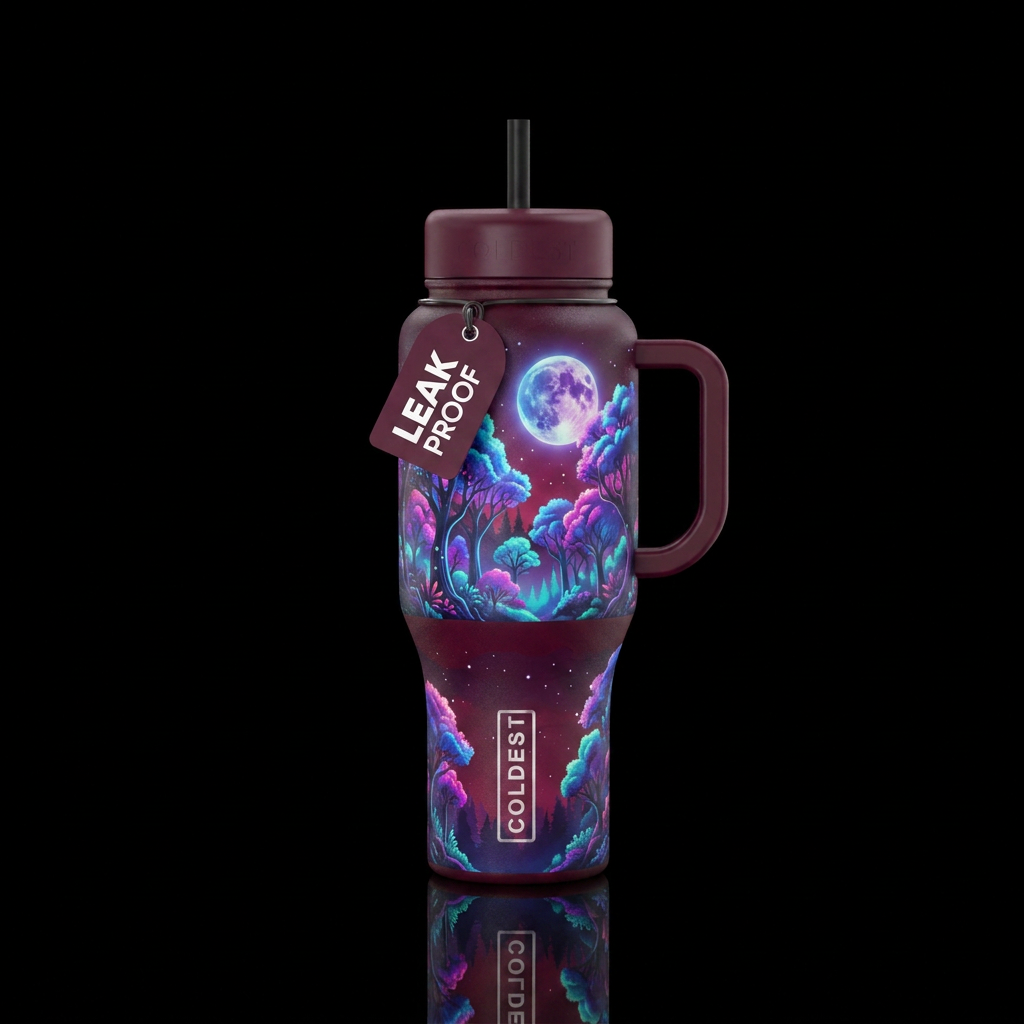 burgundy, chillwave, glowie, vibrant, magical, tre... water bottle design