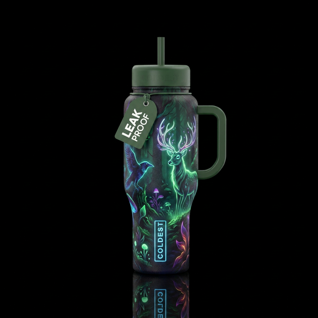 hunting, magical, glowie, dark mood water bottle design