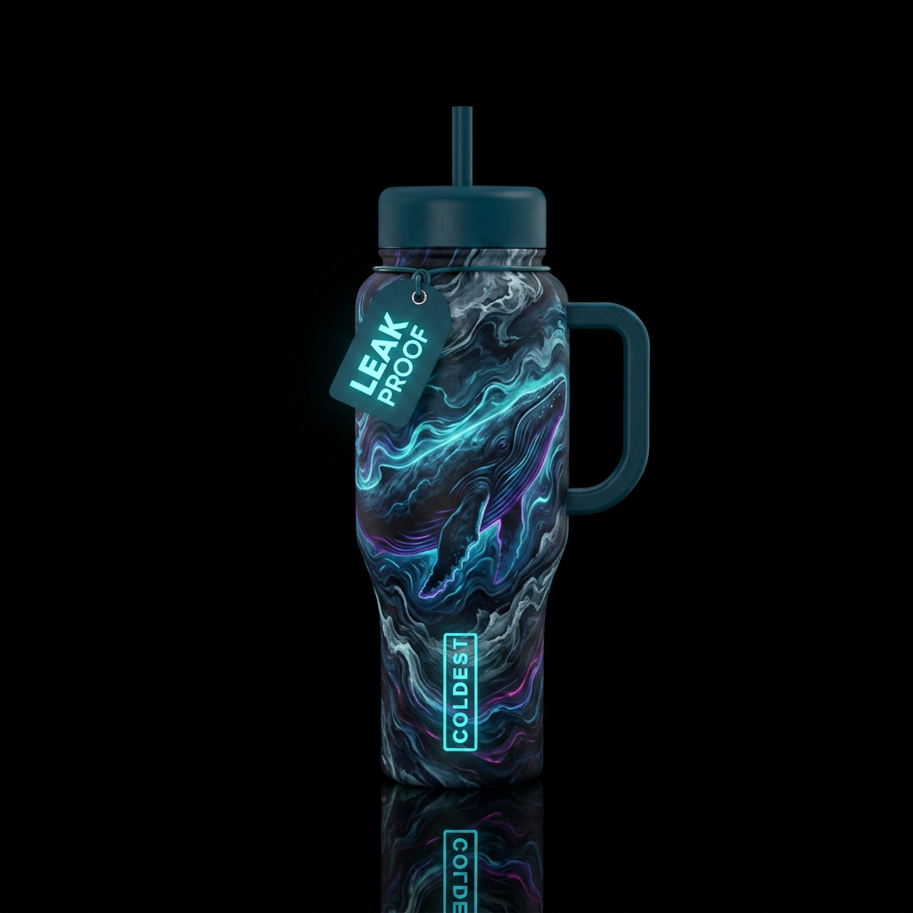 marble, stormy seas, whale, glowie, scary, darknes... water bottle design