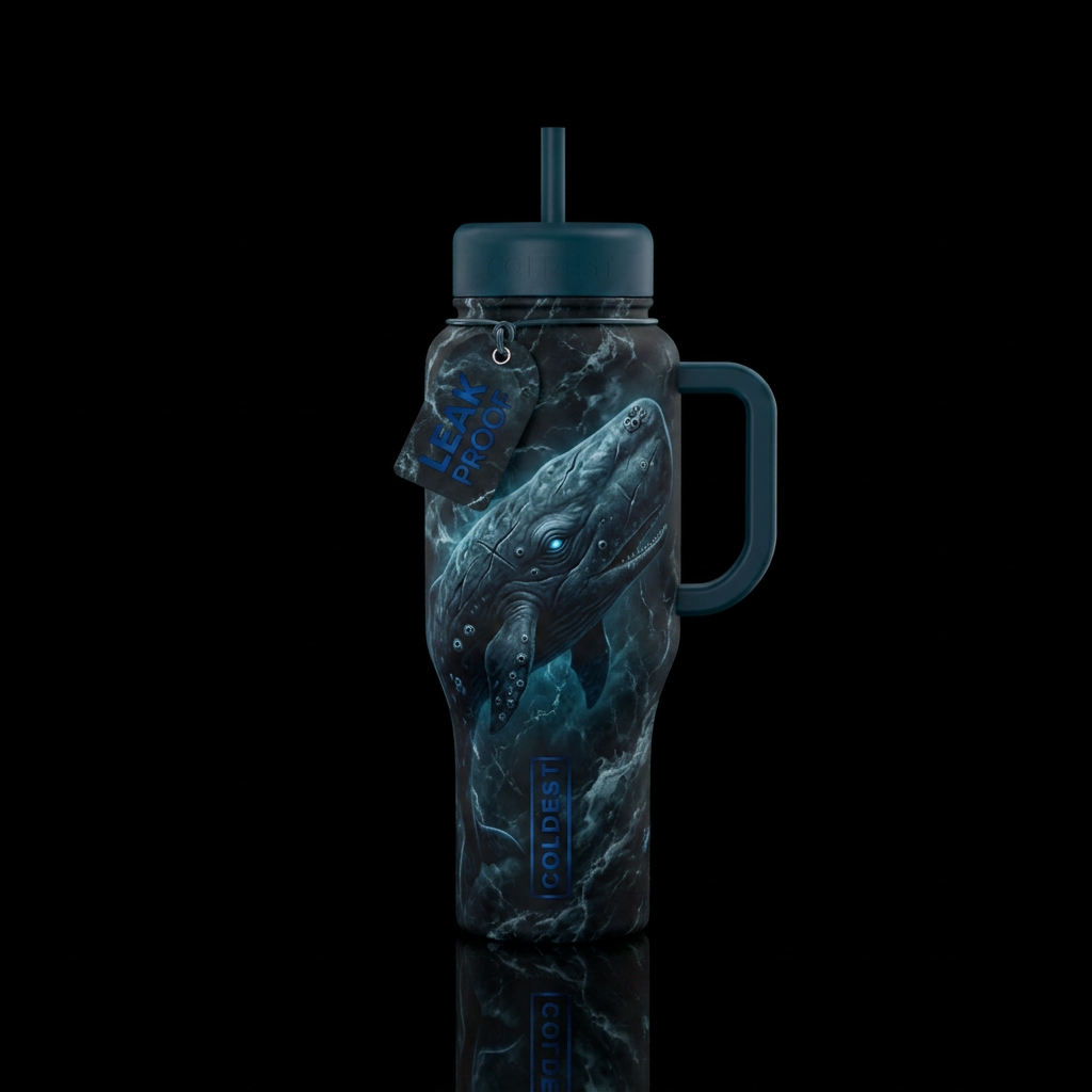 marble, stormy seas, whale, glowie, scary, darknes... water bottle design