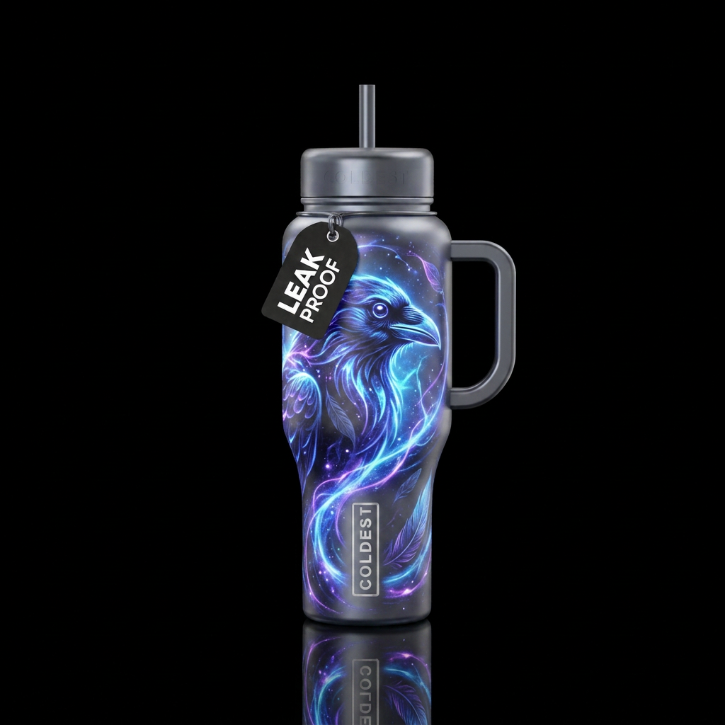silver, raven, glowie, powerful, vibrant, beautiul... water bottle design