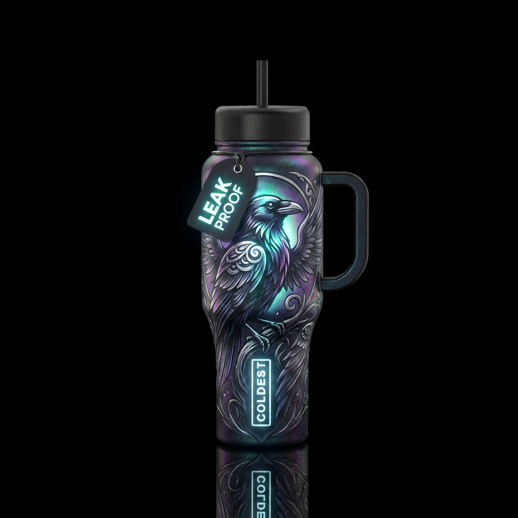silver, raven, glowie, powerful, vibrant, beautiul... water bottle design