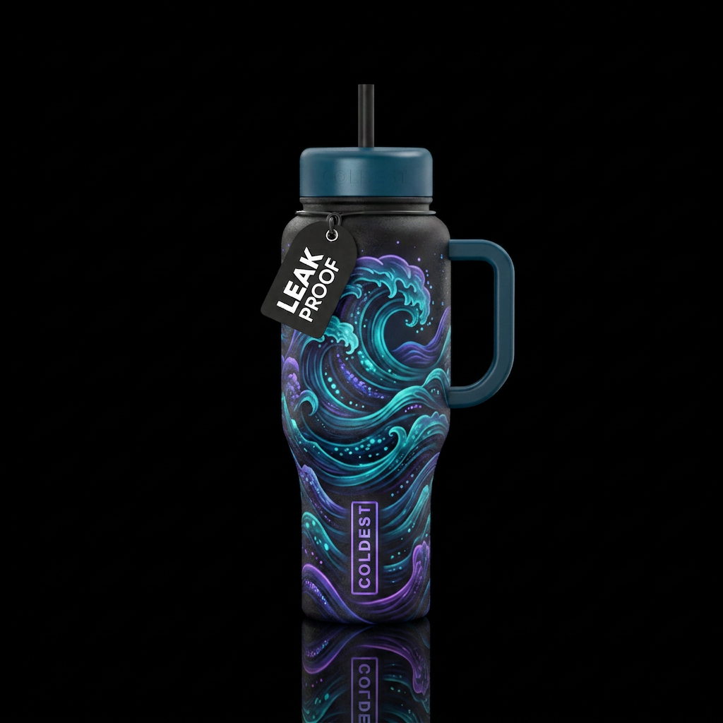 moody, waves, glowie water bottle design