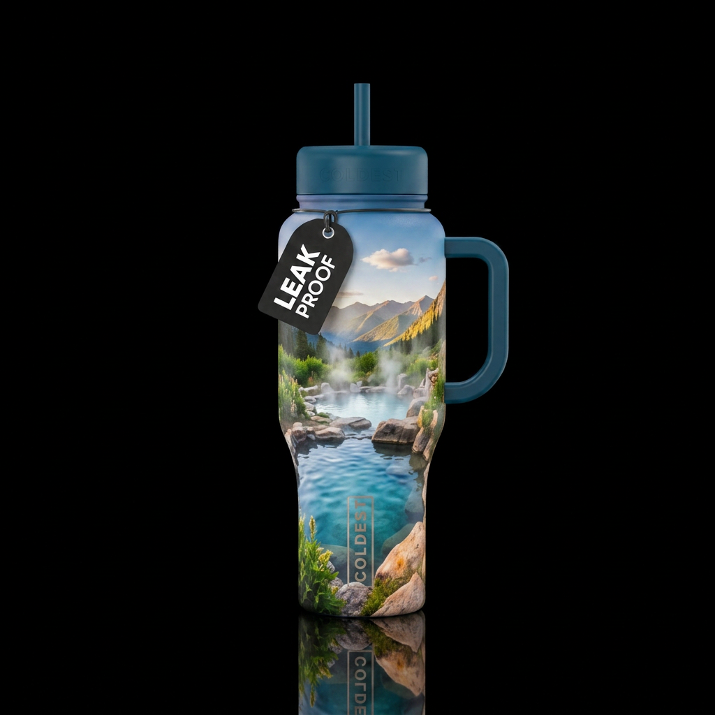 summer vibes, hot springs, glowie, peaceful, beaut... water bottle design