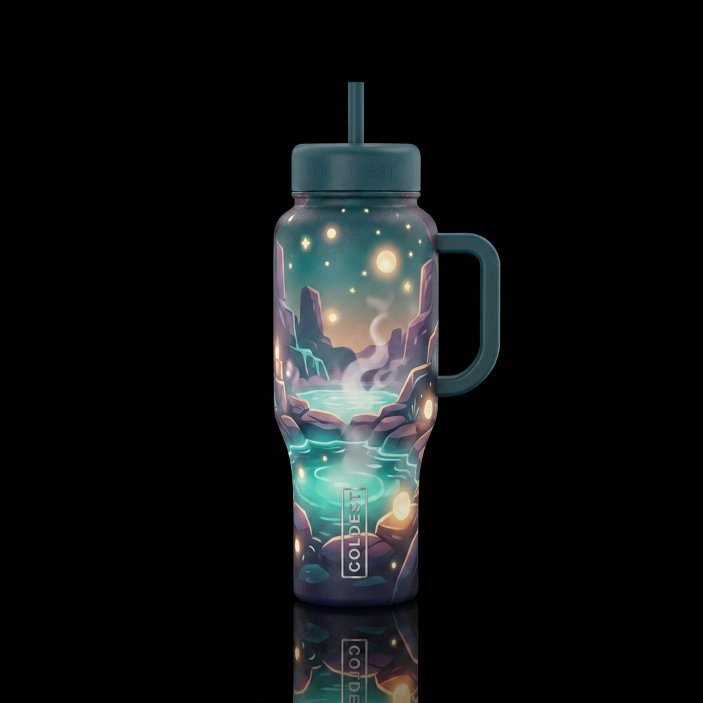 summer vibes, hot springs, glowie, peaceful, beaut... water bottle design