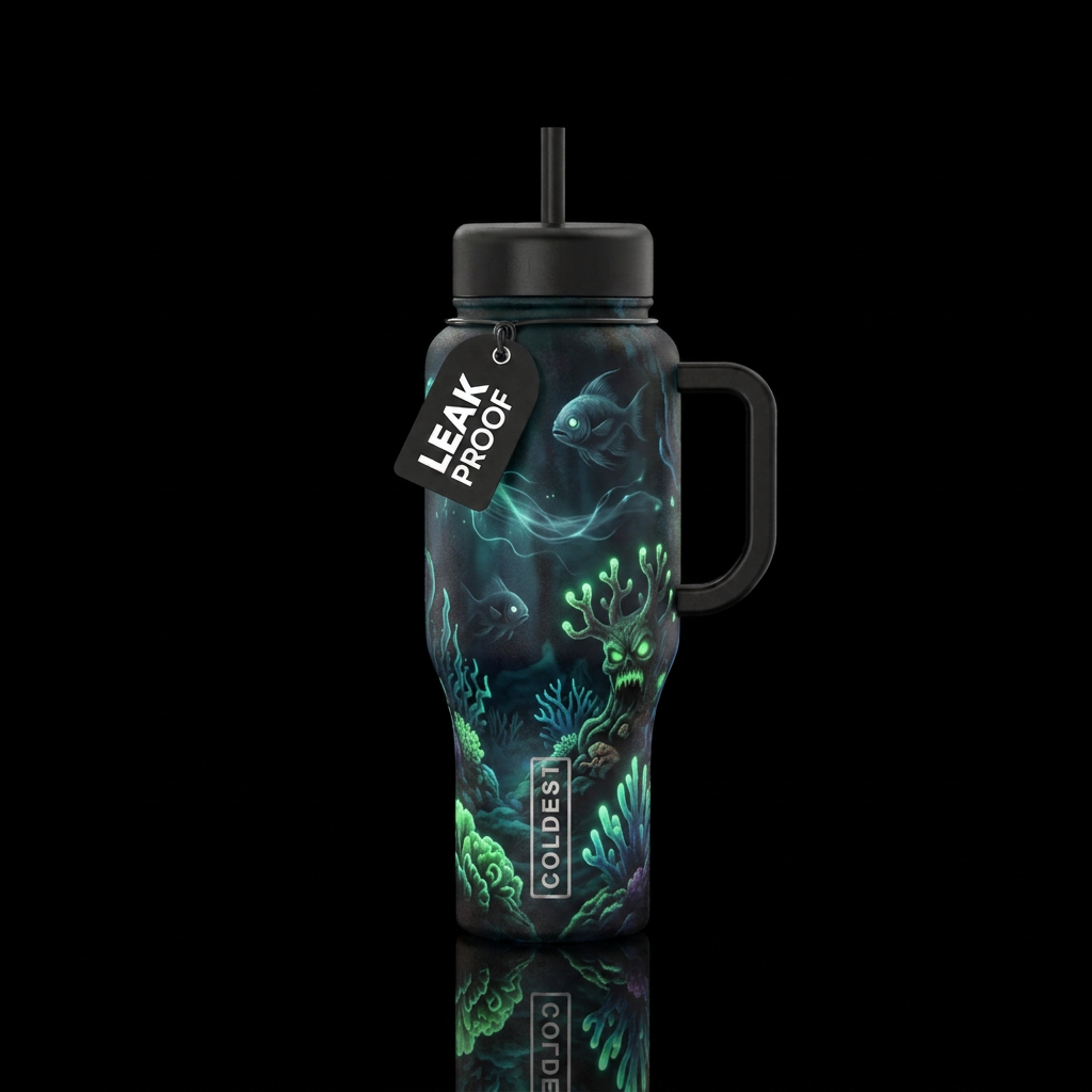 underwater, glowie, scary, haunted water bottle design
