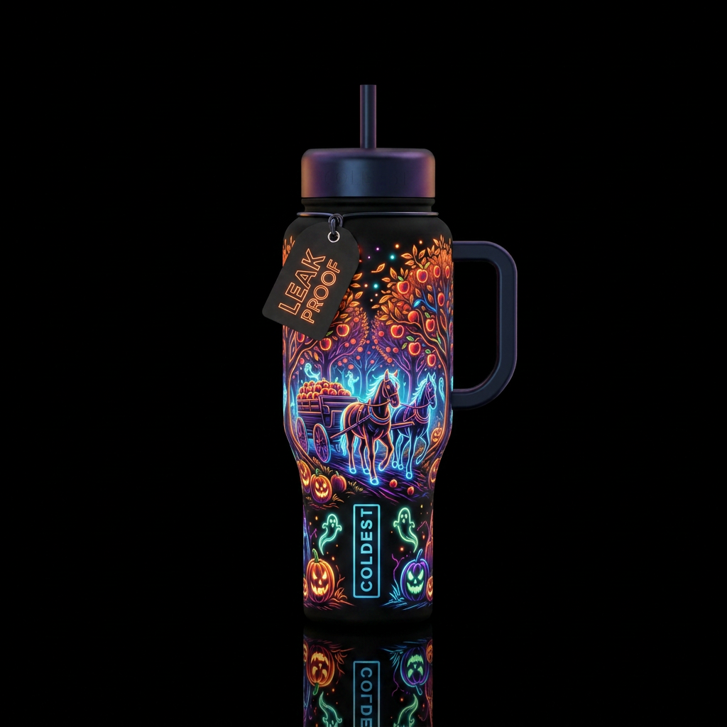 Apple orchard horses, glowie, halloween water bottle design