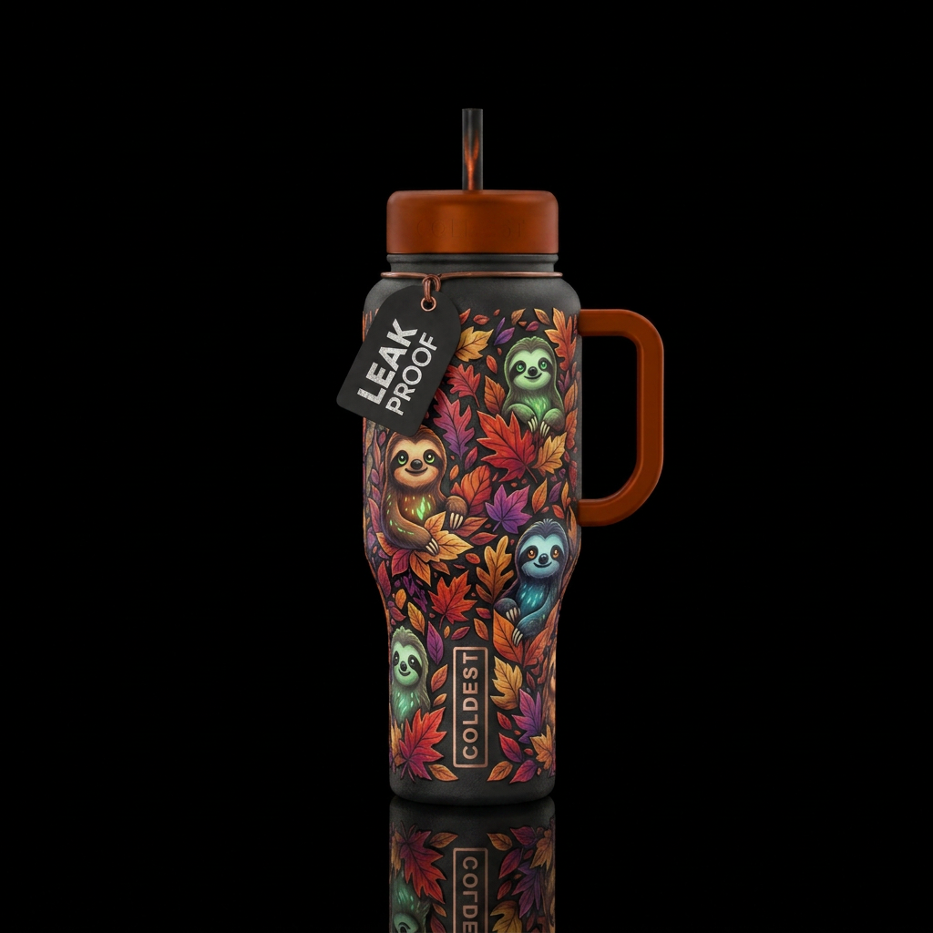 Spooky, scary, glowie, sloths, in fall leaves water bottle design