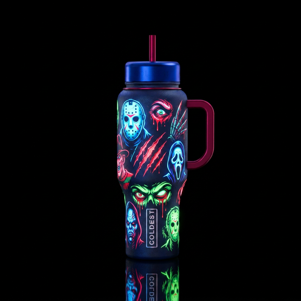 glowie, scary slashers water bottle design