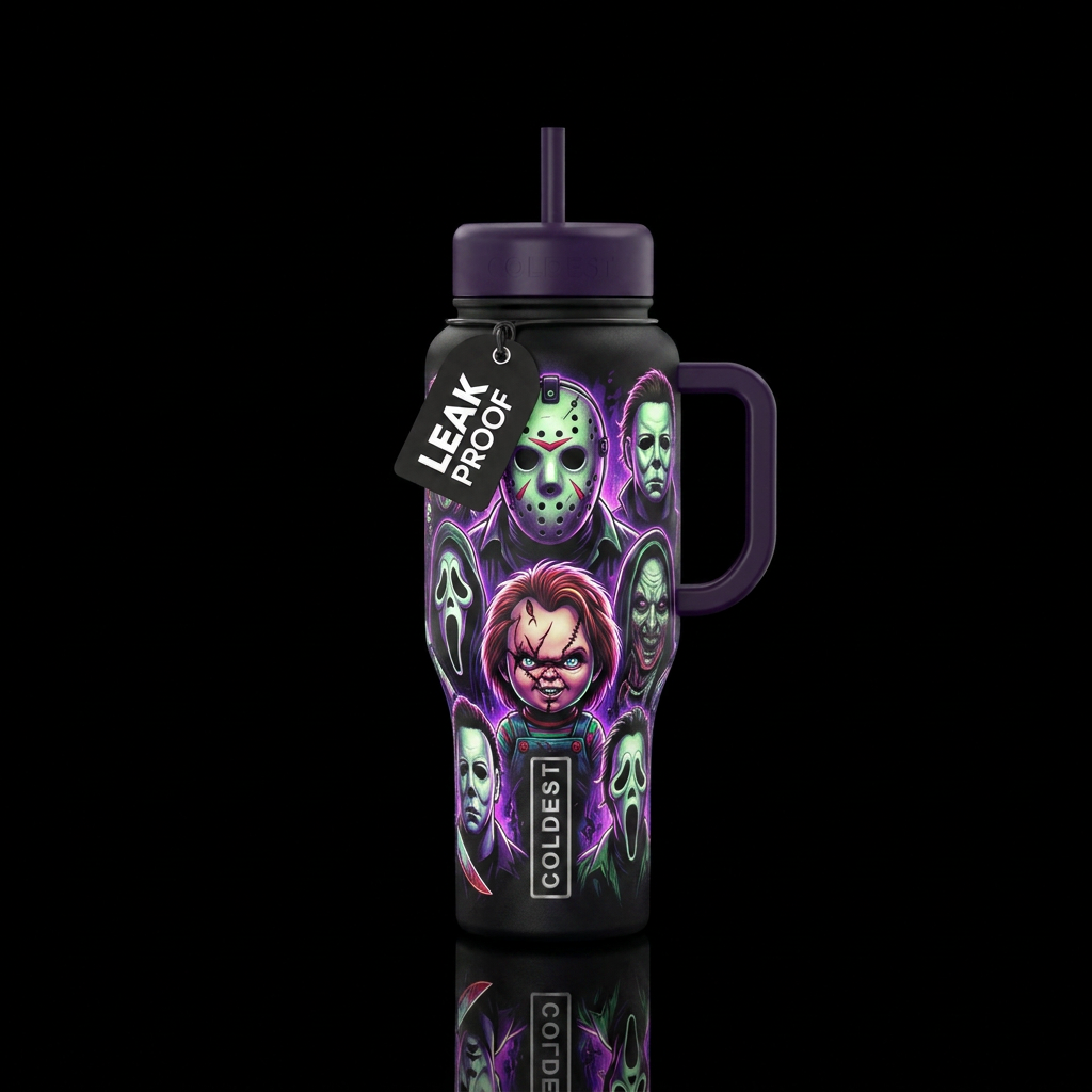 glowie, scary slashers water bottle design