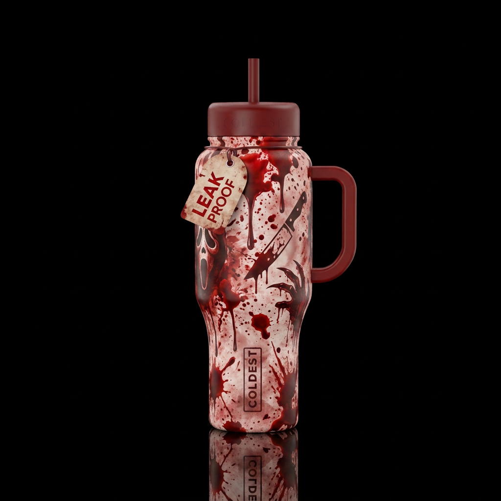Bloody gory slasher, scary water bottle design