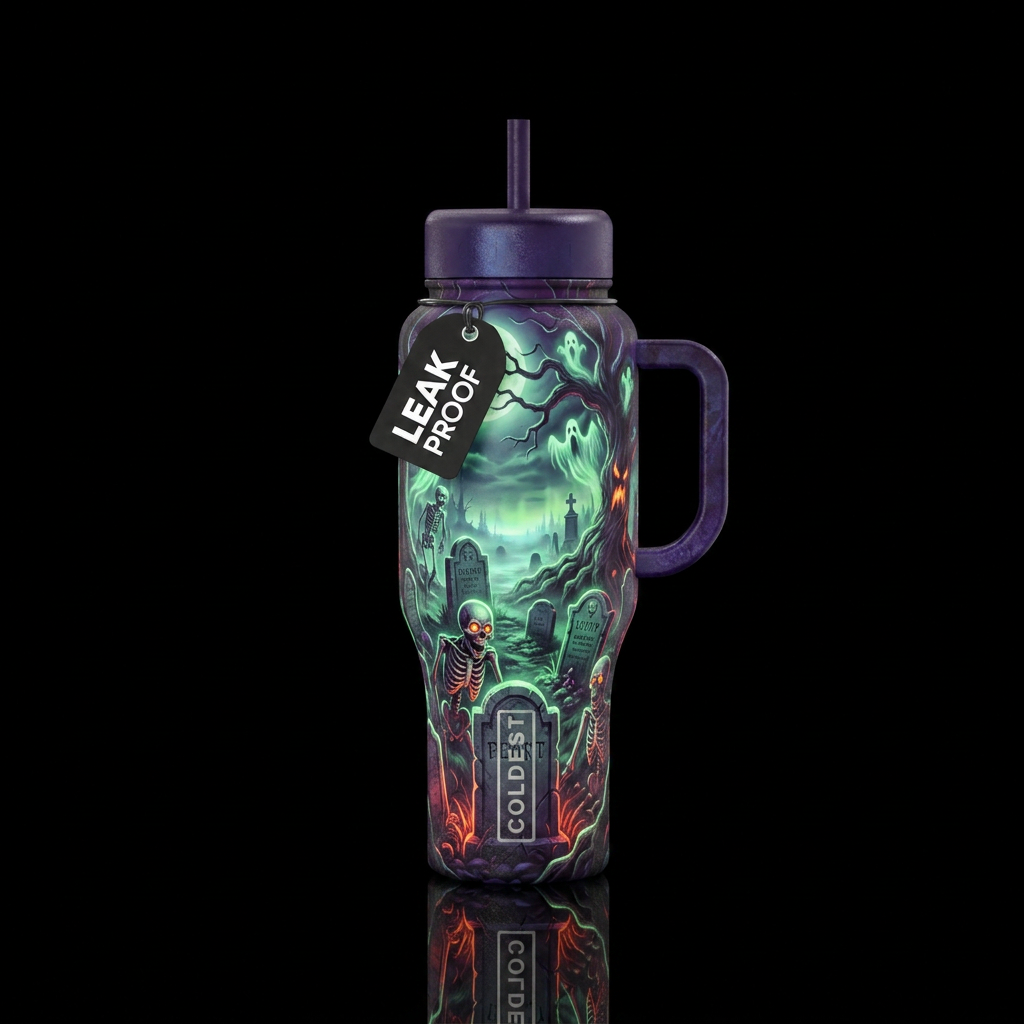 scary, glowie horror graveyard water bottle design