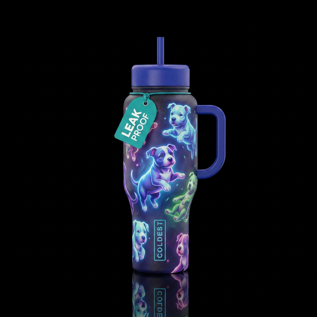 Ghost pitbull puppies water bottle design