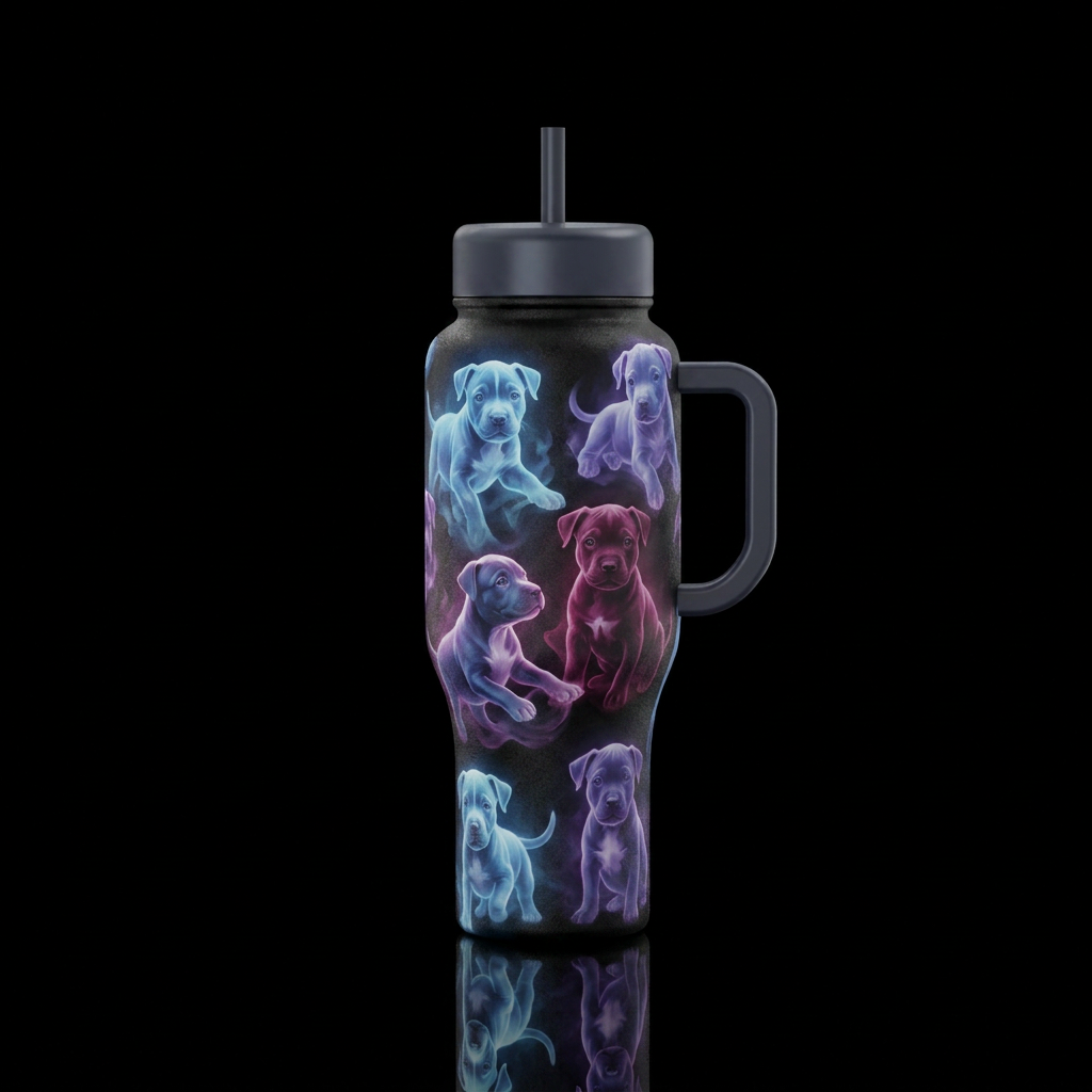 Ghost pitbull puppies water bottle design