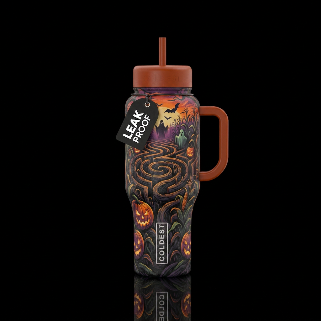 scary, haunted, corn maze water bottle design