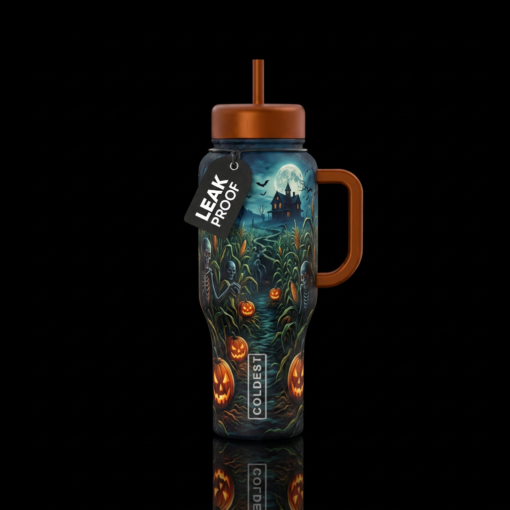 scary, haunted, corn maze water bottle design